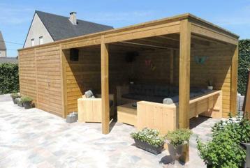 Houten tuinhuis met overkapping 3.18 X 8.94 | Dinowood