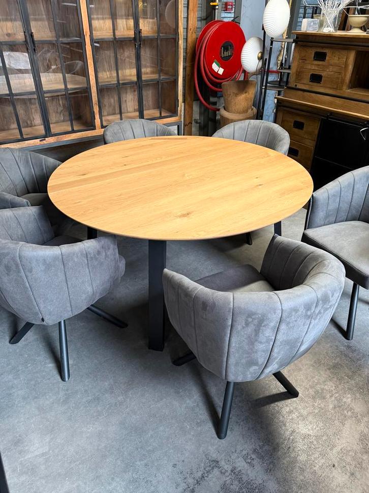 Eettafel rond, eikenhout, 150 cm, Huis en Inrichting, Tafels | Eettafels, Nieuw, Eikenhout, Metaal