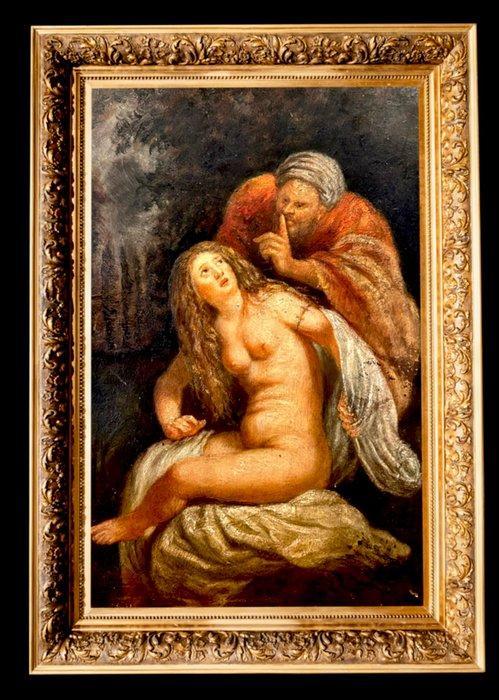 Scuola europea (XVII-XVIII) - Susanna e i vecchioni, Antiek en Kunst, Kunst | Schilderijen | Klassiek