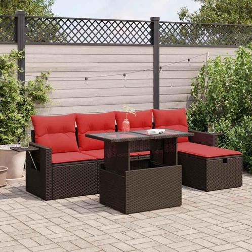 vidaXL 6-delige Loungeset met kussens poly rattan acacia, Tuin en Terras, Tuinsets en Loungesets, Loungeset, Nieuw, Verzenden
