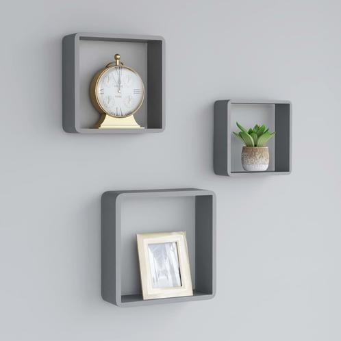 vidaXL Wandschappen kubus 3 st MDF grijs, Huis en Inrichting, Kasten | Wandmeubels, Nieuw, Verzenden