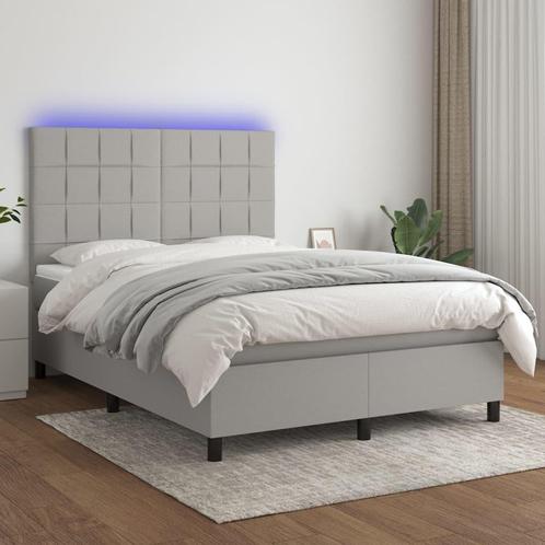 vidaXL Boxspring met matras en LED stof lichtgrijs 140x200, Huis en Inrichting, Slaapkamer | Bedden, Nieuw, Verzenden