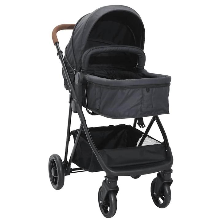 vidaXL Kinderwagen 2-in-1 staal antracietkleurig en zwart, Kinderen en Baby's, Kinderwagens en Combinaties, Nieuw, Verzenden