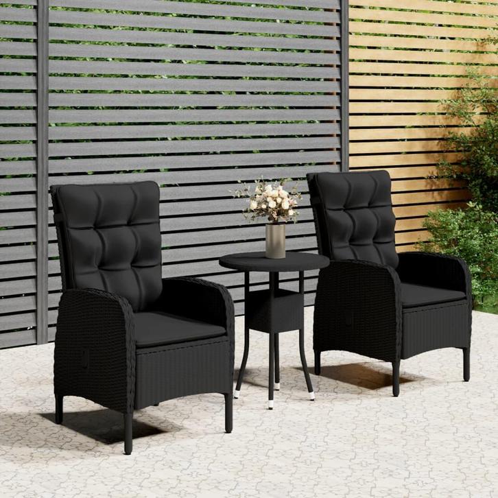 vidaXL 3-delige Bistroset poly rattan zwart, Tuin en Terras, Tuinsets en Loungesets, Nieuw, Verzenden