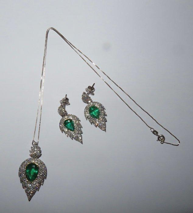 3-delige sieradenset - 8 karaat Witgoud Smaragd - Diamant, Handtassen en Accessoires, Antieke sieraden