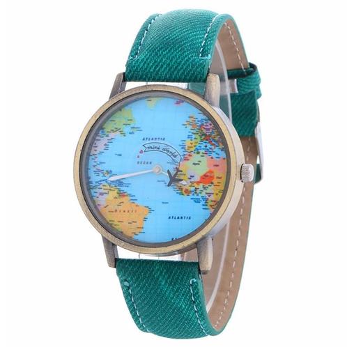 Fako® - Horloge - Mini World - Vliegtuig - Groen, Handtassen en Accessoires, Horloges | Dames, Verzenden