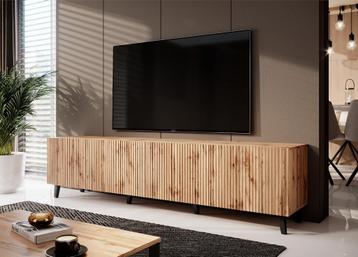 Meubella | TV-Meubel eiken 200cm hotel chique lamellen, Overige materialen, Verzenden, Nieuw, 200 cm of meer