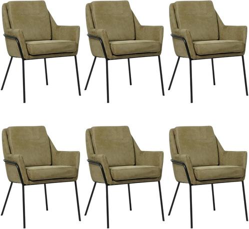 Set van 6 Olijfgroene leren industriële design, Maison & Meubles, Chaises, Enlèvement ou Envoi