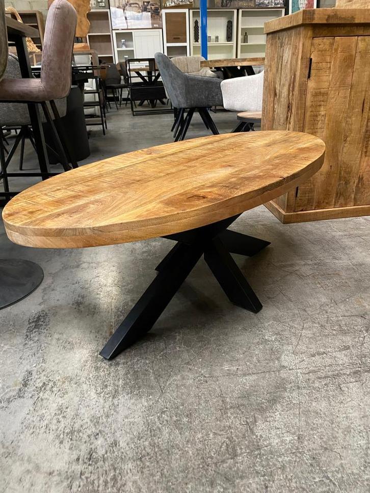 Salontafel mangohout ovaal + metalen onderstel (nieuw), Maison & Meubles, Tables | Tables de salon