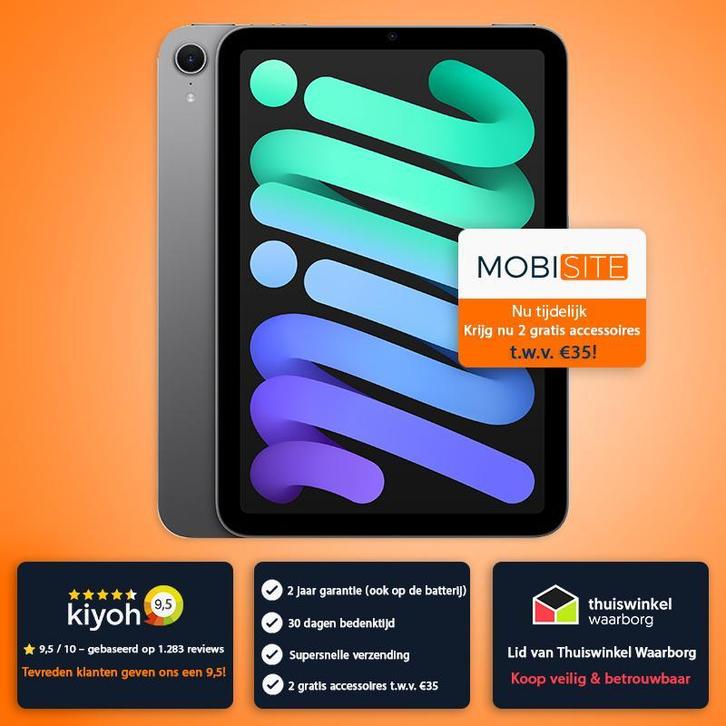 iPad mini 7 - 2024 - met 2 jaar garantie  - Accu 100%, Computers en Software, Apple iPads, Refurbished, Apple iPad Mini, Verzenden