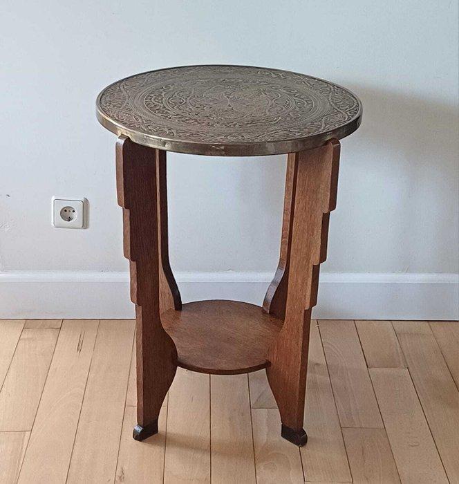 Bijzettafel - Messing, Eik - Gerestaureerd, Antiek en Kunst, Kunst | Designobjecten