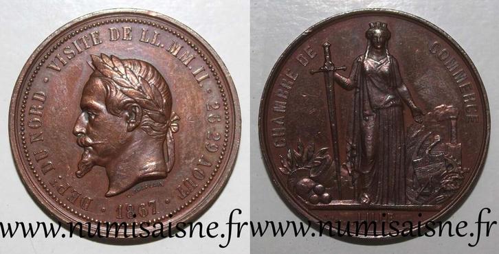 France Medaille Napoleon Iii Besuch In Lille 26 29 August..., Timbres & Monnaies, Pièces & Médailles, Envoi