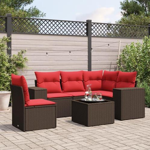 vidaXL 6-delige tuinbankset met kussens, bruin polyrotan, Tuin en Terras, Tuinsets en Loungesets, Nieuw, Verzenden