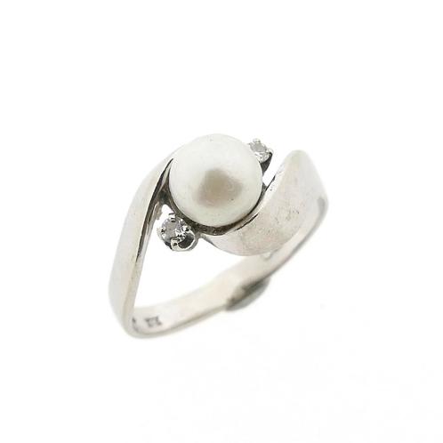 Witgouden ring met parel en diamant | 0,05 ct. (elegant), Bijoux, Sacs & Beauté, Bagues, Enlèvement ou Envoi