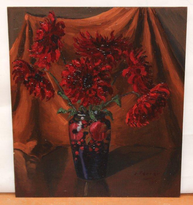 Juan Ferrer Carbonell (1892-1985) - Bodegón de crisantemos, Antiek en Kunst, Kunst | Schilderijen | Klassiek
