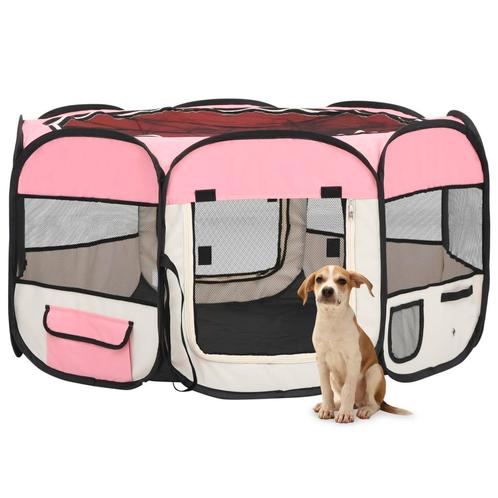 vidaXL Hondenren inklapbaar met draagtas 125x125x61 cm roze, Animaux & Accessoires, Caisses pour chiens, Envoi