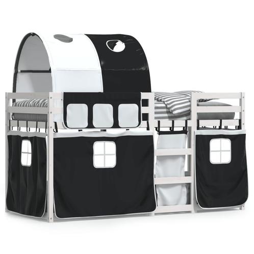 vidaXL Lit superposé avec rideaux blanc/noir 90x190 cm, Maison & Meubles, Chambre à coucher | Lits, Neuf, Envoi