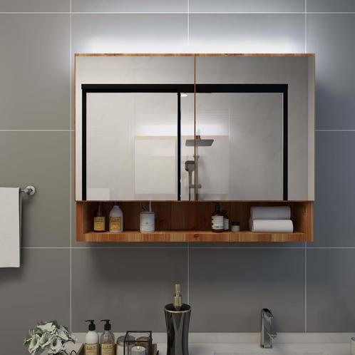 vidaXL Armoire à miroir de salle de bain LED Chêne, Maison & Meubles, Tables | Coiffeuses, Neuf, Envoi