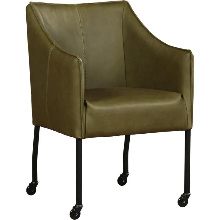 OUTLET Leren eetkamerstoel Happy - met wieltjes en, Huis en Inrichting, Stoelen, Nieuw, Eén, Leer, Ophalen of Verzenden