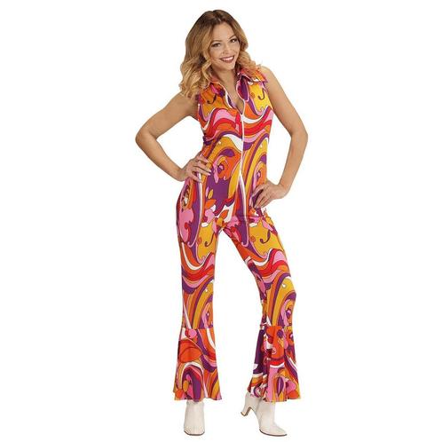 Disco 70S Jumpsuit Gekleurd Dames, Kleding | Dames, Carnavalskleding en Feestkleding, Nieuw, Verzenden