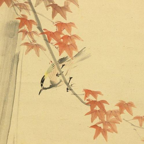 Autumn Red Leaves and Little Bird with Box - Kawabata, Antiek en Kunst, Antiek | Overige Antiek