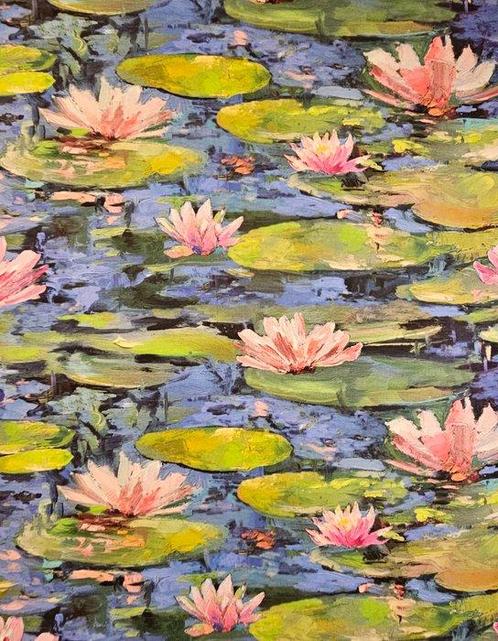 Tissu sur toile peinte Claude Monet Nymphéas, création, Antiek en Kunst, Antiek | Meubels | Tafels
