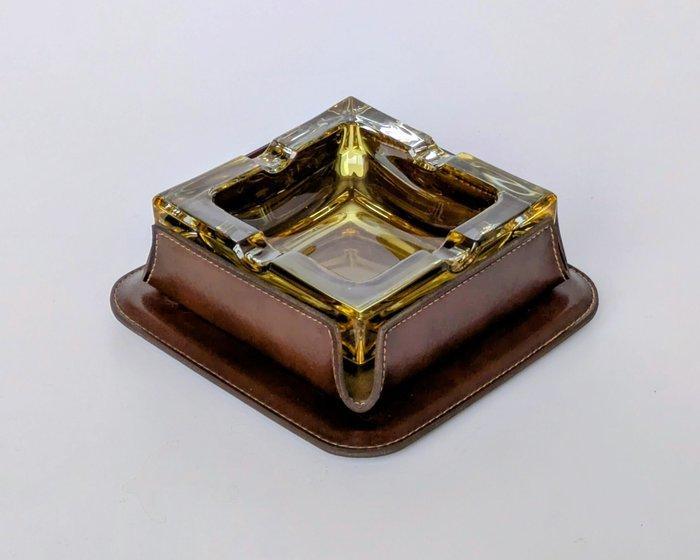 Asbak - Verre Massif Fumé et Cuir - Verre fumé - Glasblok, Antiek en Kunst, Curiosa en Brocante