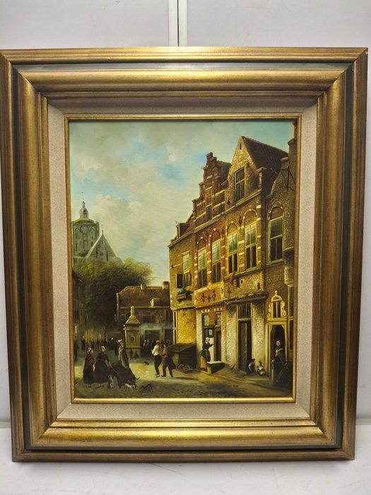 Boerjan (XX) - Stadszicht met kathedraal, Antiek en Kunst, Kunst | Schilderijen | Klassiek
