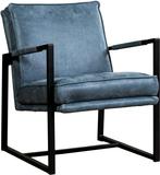 Blauwe leren industriële design fauteuil - Kenia Leer Denim, Ophalen of Verzenden