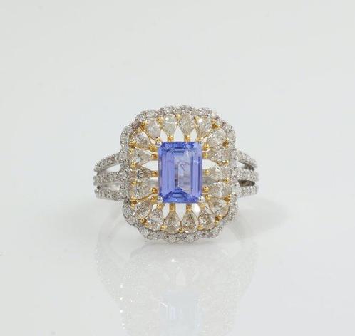 Bague tendance - 14 carats Or blanc -  2.15ct. tw. Tanzanite, Handtassen en Accessoires, Antieke sieraden
