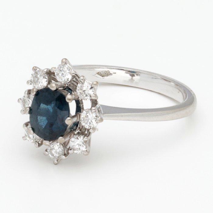 Bague - 18 carats Or blanc Saphir - Diamant, Handtassen en Accessoires, Ringen