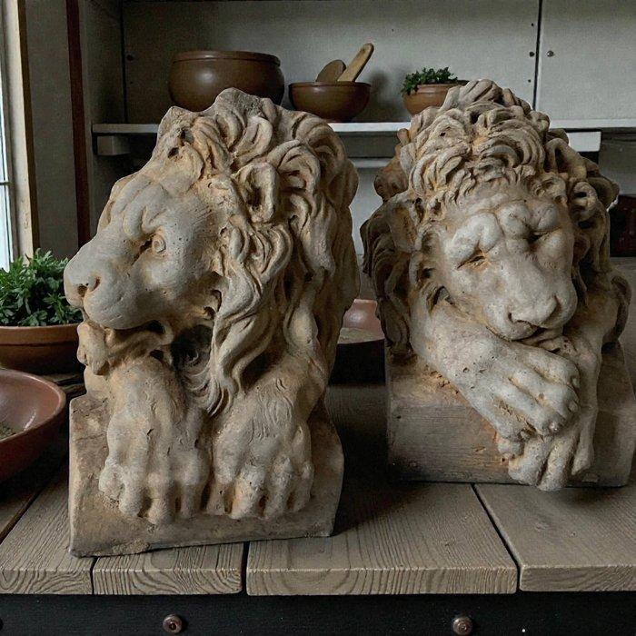 sculptuur, Teste Lion ferma libri 30 cm h - 30 cm - Paar, Antiquités & Art, Curiosités & Brocante