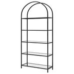 Zwarte boekenplank 5-laags van gehard glas met metalen frame, Ophalen of Verzenden, Nieuw, Modern
