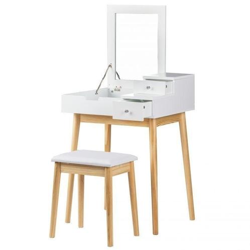 Moderne zelfbouw kaptafel wit met spiegel en lades - Comp..., Huis en Inrichting, Tafels | Kaptafels, Nieuw, Ophalen of Verzenden