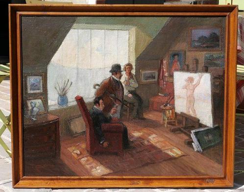 Pierre Germy (XX) - Interior of the artists studio, the, Antiek en Kunst, Kunst | Schilderijen | Klassiek