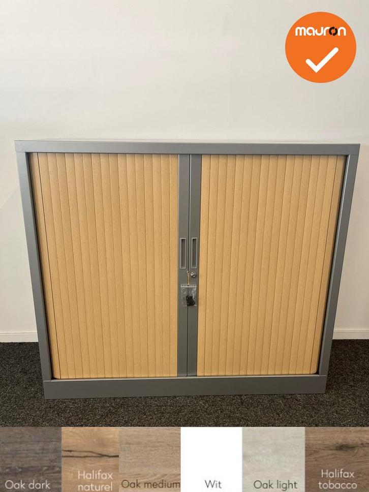 Robberechtse roldeurkast - 105x120x45cm - Antraciet met beuk, Zakelijke goederen, Kantoor en Winkelinrichting | Kantoormeubilair en Inrichting