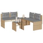 vidaXL 4-delige Loungeset met kussens poly rattan beige, Tuin en Terras, Verzenden, Nieuw, Loungeset
