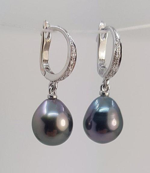 Oorbellen - 14 karaat Witgoud - 0.09ct. tw. - 9x10mm, Handtassen en Accessoires, Oorbellen