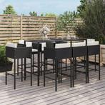 vidaXL 9-delige Tuinbarset met kussens poly rattan zwart, Tuin en Terras, Verzenden, Nieuw