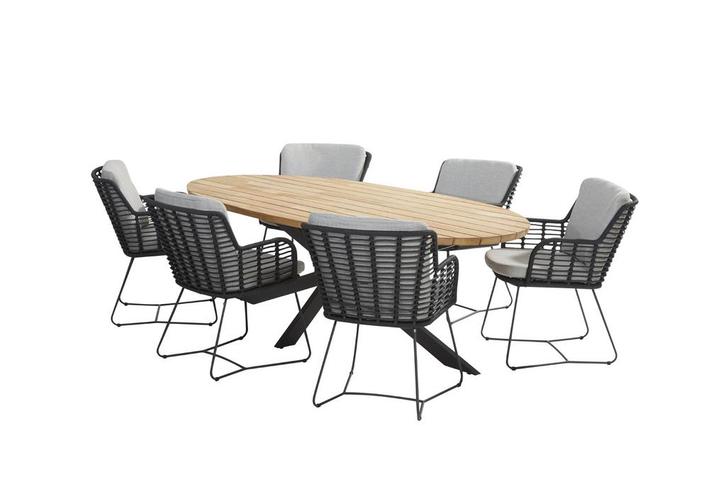 4 Seasons Outdoor Fabrice tuinset met Prado tafel ovaal teak, Tuin en Terras, Tuinsets en Loungesets