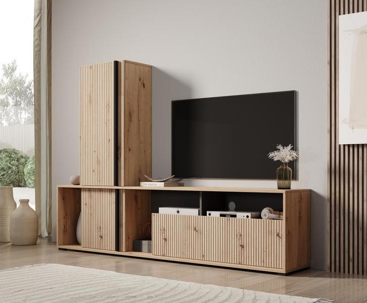 Wandmeubel - Eiken - 198 cm - TV kast | Modern, Huis en Inrichting, Kasten | Wandmeubels, 25 tot 50 cm, Nieuw, 150 tot 200 cm