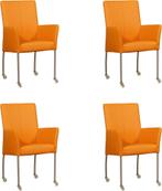 Set van 4 Oranje leren moderne eetkamerstoelen - Toledo Leer, Ophalen of Verzenden