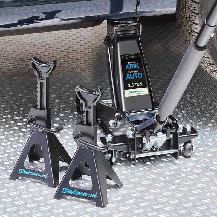 Datona Hydraulische autokrik - 2,5 ton + assteunen set 3, Auto diversen, Krikken, Ophalen of Verzenden