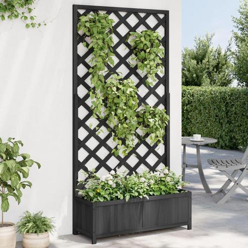vidaXL Plantenbak met latwerk massief vurenhout zwart, Jardin & Terrasse, Pots de fleurs, Envoi