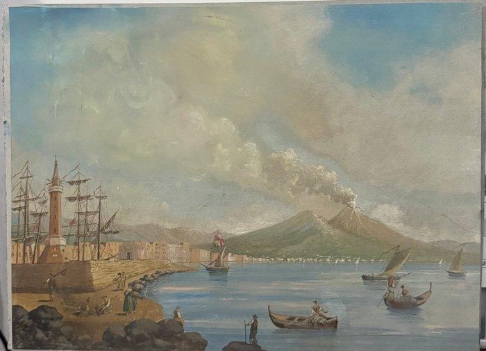 Italiaanse school (XIX) - Marina Di Napoli con Pescatori -, Antiek en Kunst, Kunst | Schilderijen | Klassiek