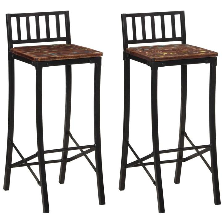 vidaXL Barstoelen 2 st massief gerecycled hout, Huis en Inrichting, Barkrukken, Nieuw, Verzenden