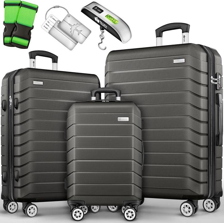 Kofferset - 3 delig - Trolley - Reiskoffer set - Antraciet -, Handtassen en Accessoires, Koffers, Nieuw, Verzenden