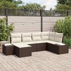 vidaXL 6-delige tuinsofa set met kussens in bruin poly, Verzenden, Nieuw