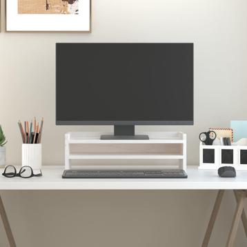 vidaXL Monitorstandaard 50x24x16 cm massief grenenhout wit disponible aux enchères