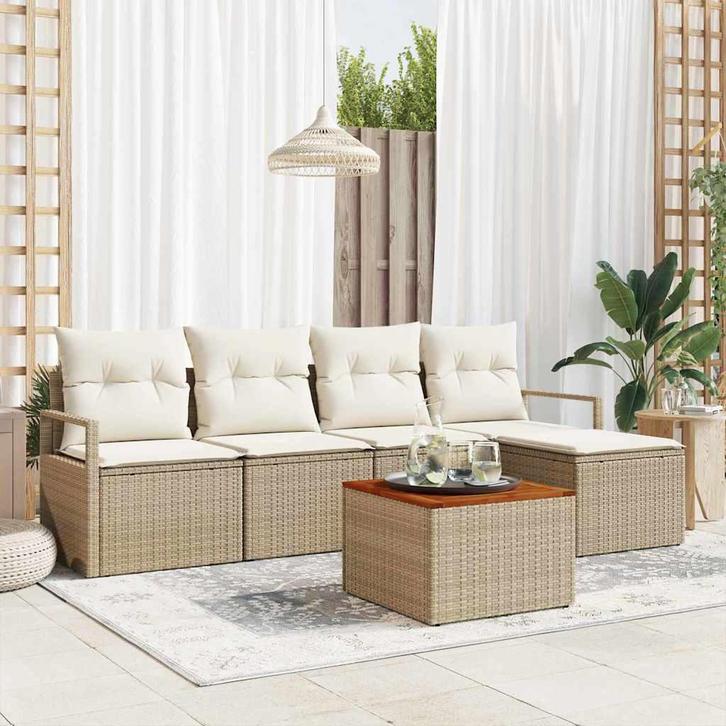 vidaXL Tuinbank Set met kussen 6 pcs Beige poly rattan, Jardin & Terrasse, Ensembles de jardin, Envoi